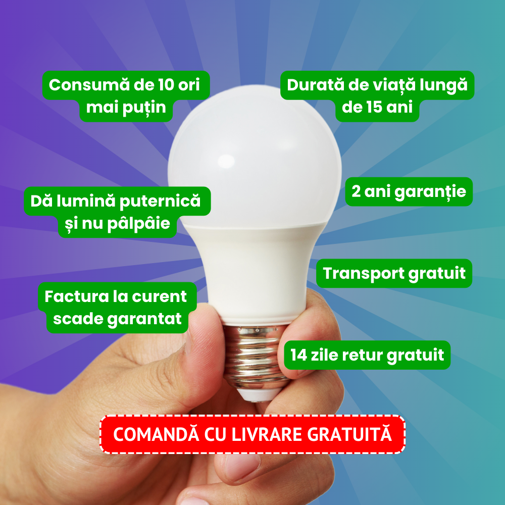 [6 + 2 GRATIS] Pachet Becuri LED Ultra Economice 9W (Echivalent 90W), Consum Redus 90%, E27, Iluminare Puternică, Durată 15 Ani 💡
