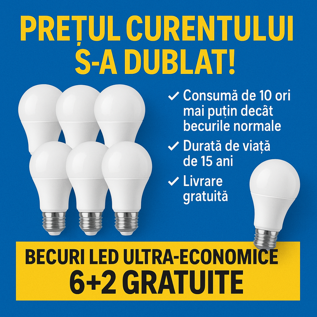 [6 + 2 GRATIS] Pachet Becuri LED Ultra Economice 9W (Echivalent 90W), Consum Redus 90%, E27, Iluminare Puternică, Durată 15 Ani 💡